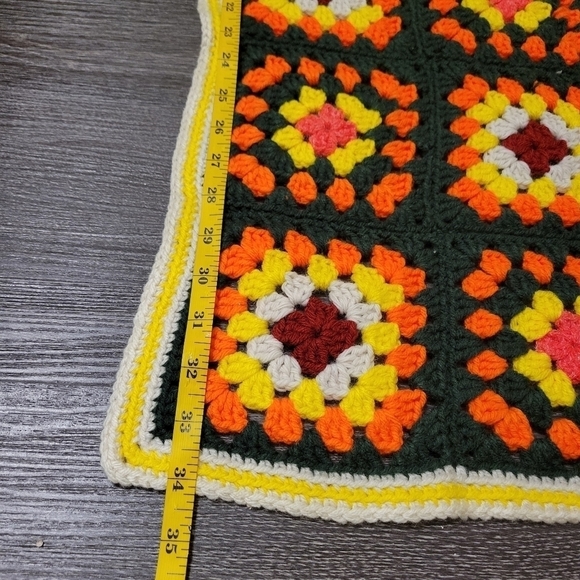 Afghan Hand Crochet Granny Square Blanket Throw Wool Yellow Orange Green - Picture 4 of 5